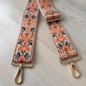 Ahdorned - Floral Interchangeable Embroidered Bag Strap - Cream/Orange